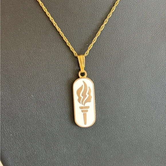 LDS Mormon Enamel Young Woman Torch Pendant Charm Necklace 14k GF Chain - Picture 7 of 10